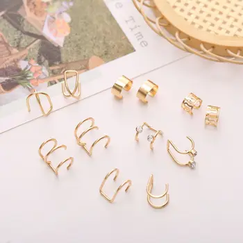 GinaDeer Moda Cercel Creative Simple C-în formă de Scrisoare din Oțel Inoxidabil Străpuns Ureche Clip 12-bucata Set Kpop Cercei pentru Femei