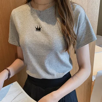 De Vară 2020 Noua Moda pentru Femei Brodate tricou Mov cu Maneci Scurte Vrac Sus O-gât Casual Teuri Plus Dimensiunea Îmbrăcăminte de sex Feminin