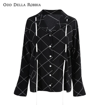 OddDellaRobbia2021 2021 Toamna-Iarna Stil Leneș Sub-Bluza Cu Cordon Falduri Largi Evazate Maneca Tricou Femei Top Imprimare 1145