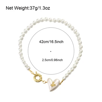 Amorcome Nunta Vintage Perla Cravată Colier pentru Femei Neregulate Planeta Inima Pandantiv Coliere collier de perles de Bijuterii