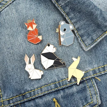 Creativ Origami Insigna de Desene animate Drăguț Iepure, Panda, Koala Fox Metal Emailat Broșă Moda Rever Rucsac Bijuterii Cadou Pentru copii