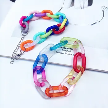 Curcubeu colorat Acrilic Drăguț Manual Lanț Brățară Bomboane de Culoare Geometrice Reglabil Brățară pentru Femei Fata Amuzant Bijuterii