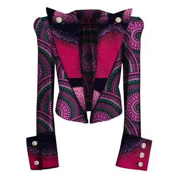 Bintarealwax African Print Strat Ceara Dashiki Blazer Plus Dimensiune 6xl Africa Stil de Îmbrăcăminte pentru Femei Culturilor de Sus Haina Casual WY5592