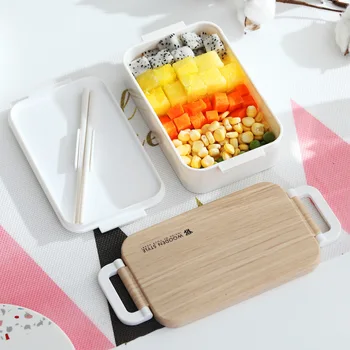 TUUTH Japoneză masa de Prânz Caseta de Lemn Sentiment Salata Bento Box Portabil cu Microunde Alimentare Container Pentru Birou Școală Camping
