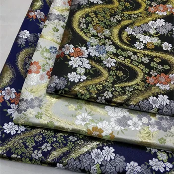 CF587 de Aur Val Albastru Tesatura Cherry Blossom Jacquard Nishijin Brocade Fabric Kimono-Îmbrăcăminte Tesatura de BRICOLAJ, Materiale de Cusut