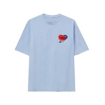 Nou Stil de Vara Brodate Dragoste cu Maneci Scurte T-shirt pentru Bărbați la Modă de Top M1-H-M8067