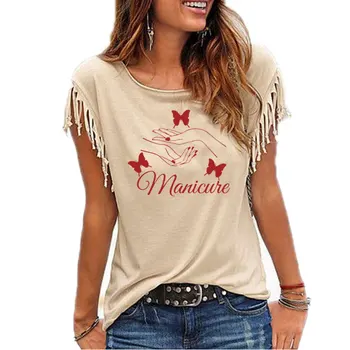 Noi Vara Credință Maneci Scurte T-Shirt De Frumusete Salon De Unghii Femei Amuzant Manichiura Ciucure Topuri Casual