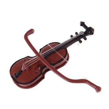 Figurine din Plastic Mini Vioara Păpuși Meserii Instrument Muzical Miniaturi DIY 1/12 Papusi Casa din Lemn de Vioară cu Caz Suport