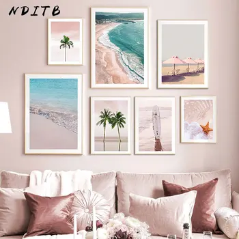 Tropicale, Mare, Plajă, Peisaj Marin Panza Pictura Surf Palmier, Peisaj Poster De Imprimare Nordic Arta De Perete Tablou Modern Decor Acasă