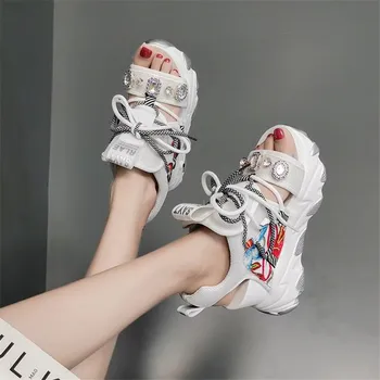 Pene Sandale cu Platforma Femei de Vară 2020 Respirabil Pietre Tocuri inalte Pantofi Doamnelor Creșterea Înălțime de 8,5 cm Femei Sandale