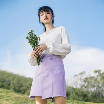 INMAN de sex Feminin pentru Femei Fuste Mini Neregulate Moda coreeană Fată O-Linie Papion Talie Coarda Tinere Stil Proaspat Dulce Îmbrăcăminte
