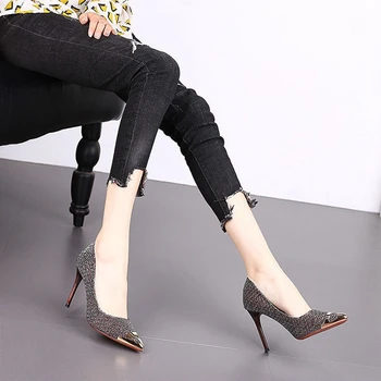 2020 Primăvară și Toamnă pentru Femei Pantofi de Metal a Subliniat Toe pantofi cu Tocuri inalte Tocuri Sexy Net Roșie a Doamnelor de Toate-meci Single Pantofi