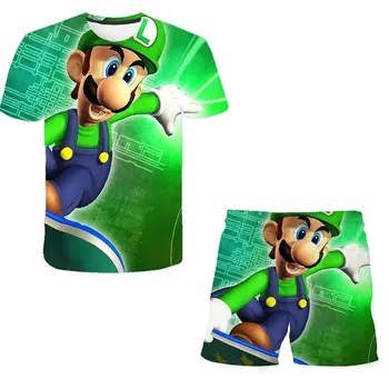 Costum de vara Mario - T-shirt de la 4 La 14 Ani Băieți Copii Seturi de Îmbrăcăminte pentru Copii Seturi de 2 buc Maneca Scurta Tricouri+pantaloni scurți Copil Băiat Utilaje