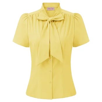 Belle Poque Femei Bluza de Vara Elegante, de Culoare Solidă Maneca Scurta Fundita Decorate Tricou Topuri Dulce de Moda Casual, Noua Doamnă
