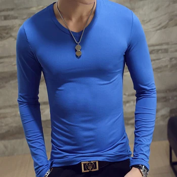 2021 Elastic Mens T-Shirt O-Gat Maneci Lungi Gâtul Rundă Bărbați T-Shirt Pentru Bărbați Lycra Si Bumbac T-Shirt Om De Îmbrăcăminte