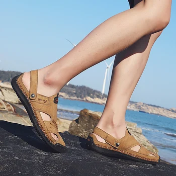 Moda de vara Fund Moale Sandale pentru Bărbați de Mari Dimensiuni Plat Designer Sandale Outdoor Barbati Confort Respirabil Piele Papuci de Plaja