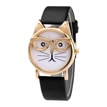 2021 Ceas Forgirl Moda Minunat Pisica Cu Ochelari Curea Dial Femei Cuarț Analog Ceas de mână Fete Oră Reloj