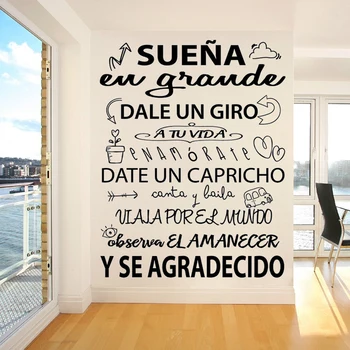 Vinil Sueña En Grande Dale Onu Giro Decalcomanii de Perete Decorativ fraze motivaționale Decor spaniol Citat Living Autocolante RU2018