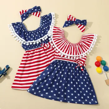 Copilul Fete pentru Copii 4-a-iulie Stele Și Dungi Imprimate Princess Dress Costum Copil pentru Sugari Copii Îmbrăcăminte Copil Rochie Cu Sac