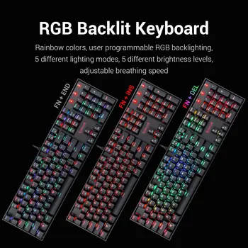Redragon K551 Tastatură Mecanică de Gaming 104 Taste RGB LED cu iluminare de fundal cu Fir Tastatura cu Switch-uri Albastre pentru Windows PC-uri de Gaming