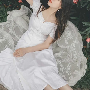 Vara 2021 Rochie Eleganta Femei Albe Franceză Puff Maneca Rochie De Șifon Coreeană Japonia Stil Dulce Rochie De Epocă