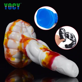 YOCY Mare de Silicon Fantezie Vibrator Animal Oblic Corpul vibrator Anal Cu ventuza Fundul G-Spot Masturbater Colorat Jucărie Sexuală