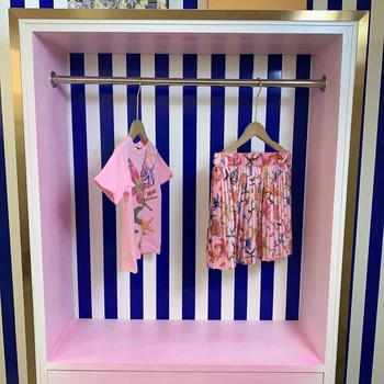 Designer High end 2021 noi fete rochie roz cu maneci scurte model de imprimare cu fusta plisata