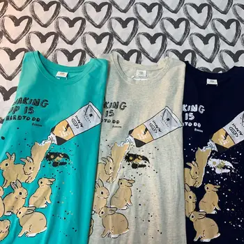 Epocă de Creație Iepuri Grafic T Shirt de Desene animate Drăguț Imprimate Femeie Tricouri pentru Adolescenti Maneca Scurta, Casual, de Vara Topuri Harajuku