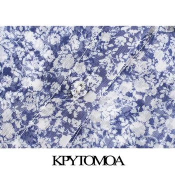 KPYTOMOA Femei 2021 Moda Semi-Sheer Floral Print Bluze Largi Vintage Maneca Lunga Partea de Guri de sex Feminin Tricouri Blusas Topuri Chic
