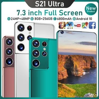 Galxy S21 Ultra 2021 Nou Dublu SIM Card Andriod 10 Telefonul 7.3 Inch 8GB 512GB 24+48MP 10 Core 6800mAh Telefon Inteligent MTK6889