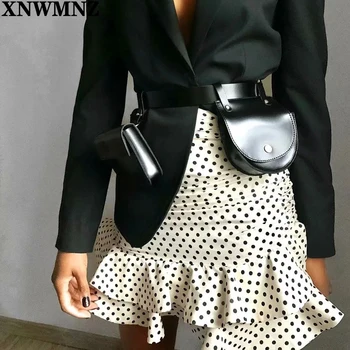 XNWMNZ Noua moda pentru Femei polka dot imprimare plisata fusta asimetric faldas mujer doamnelor spate cu fermoar vestidos chic volane, fuste