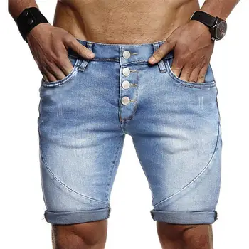 Barbati pantaloni Scurti din Denim Rupt Întinde Subțire de Blugi Vara Mens Pantaloni scurți de Înaltă Calitate Mascul Albastru Casual, Blugi Scurte Plus Dimensiune Haine