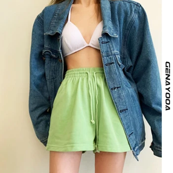 Genayooa Scurt Feminino Mini De Vară 2021 Coreean Pantaloni Scurți De Înaltă Talie Femei Casual, Talie Elastic Fitness Scurt Femme