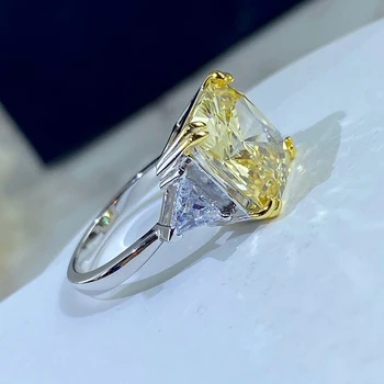 Luomansi Pătrat Galben Crearea Moissanite Super Flash Inel -S925 Argint Mare Nunta De Diamant De Logodna Femeie Bijuterii