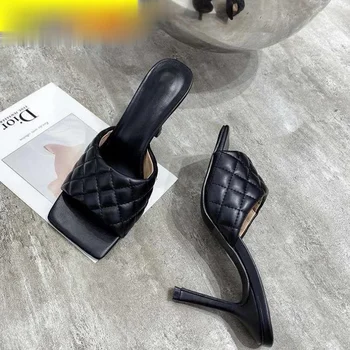 9CM Doamnelor Sandale Design de Brand Femei Elegant Pătrat Sandaly Toe Tocuri Subtiri de Mare 9CM de Vară în aer liber Pantofi de Plaja