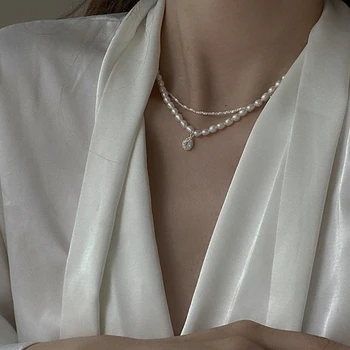 Minimalist Real Pearl Colier Pandantiv Cubic Zirconia de apă Dulce Pearl Colier Cravată Simplu Bijuterii Delicate pentru Femei Nuntă