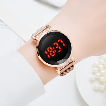 Femei de lux Magnetic Cuarț Ceas de mână a Crescut de Aur Roșu LED-uri Digitale Ceas Bratara Cuarț Ceas Doamnelor Ceas relogio feminino