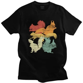 De sex masculin Retro Colorat Veverita Grunge Camasi cu Maneci din Bumbac Tricouri tricou Elegant Grafica de Desene animate Teuri Supradimensionate Îmbrăcăminte