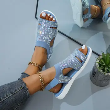 Vara Femei Sandale Casual Platforma Sandalias Cristal Open Toe Slip-On Solid Apartamente Chaussure Femme Pantofi de Plaja pentru Femei 2021