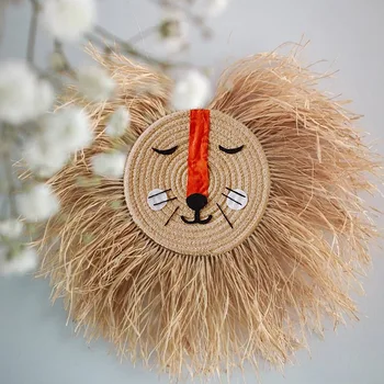 INS Nordic țesute manual Desene animate Leul Agățat Decoratiuni Fir de Bumbac Țesut Cap de Animal, Ornament camera Copiilor Agățat de Perete