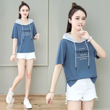Bumbac Hanorac O Gât T Cămașă Femei 2021 Vrac Plus Dimensiune Stil coreean Camasi dama de Vara cu Maneci Scurte Tricou Femeie T-shirt