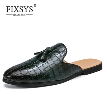 FIXSYS Vara Mens Papuci de Moda Slip-on Ciucure Mocasini din Piele Pantofi Casual Usoare Catâri Retro Jumătate Om Pantofi Sandale