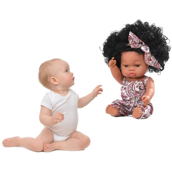 35cm Realist Papusa de Vinil Moale Toddler Copii Fidele Stând Bucle Printesa Fată din Africa de Jucărie Ziua de nastere Cadou de Crăciun
