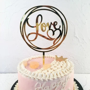 Aur Scris de Mână de Nunta de Dragoste Acrilice Tort Fân Valentine ' s Day Cake Topper pentru Nunta Petrecere de Ziua Îndrăgostiților Tort de Decorare