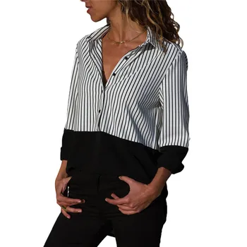 Noua Femei, Cu Maneci Lungi 2020 Camasi Casual, Mozaic Plus Dimensiune Bluza Cu Dungi Top Tee De Sex Feminin Tricouri Guler De Turn-Down Bluza