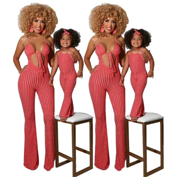 Moda Mama și Fetele Tinutele de Vara Moda Dungi Roșii Femei Petrecere Costume Sexy Backless Salopetă Sexy 2020