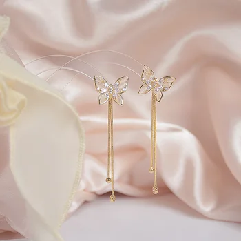 2021 Tendință Fluture Cercei Lungi Pentru Femei Genial AAA Zircon 14k Aur Adevărat Stud Cercel Nunta Pandantiv Bijuterii