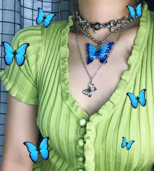 Ins fată Pandantiv Fluture Femei Coliere Vintage Harajuku din Oțel Inoxidabil Scrisoare Margele Cravată Fete Cool Punk Feliuta Lanț