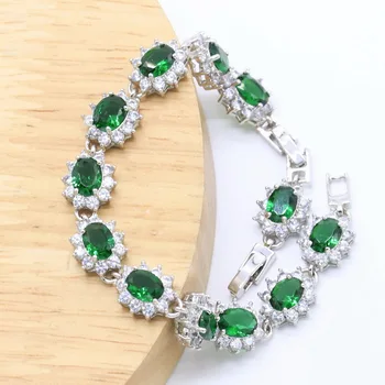 Verde Cristal De Culoare Argintie Mireasa Seturi De Bijuterii Pentru Femei Colier Pandantiv Bratari Cercei Inele Cutie De Cadou