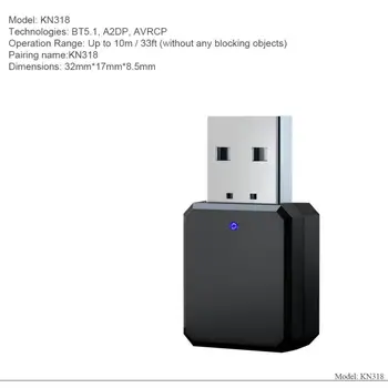 KN318 Bluetooth Audio 5.1 Receptor cu Dublă Ieșire AUX USB Stereo Auto Hands-Free apeluri Microfon Mic Wireless Adapter